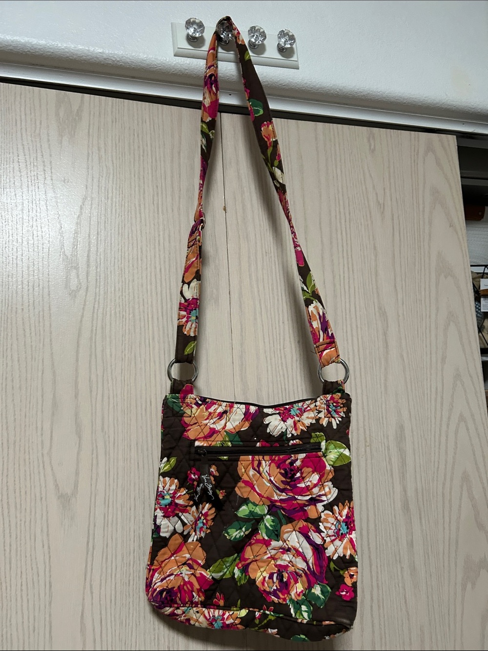 Vera Bradley Floral Quilted Crossbody in Brown, Pink and Orange